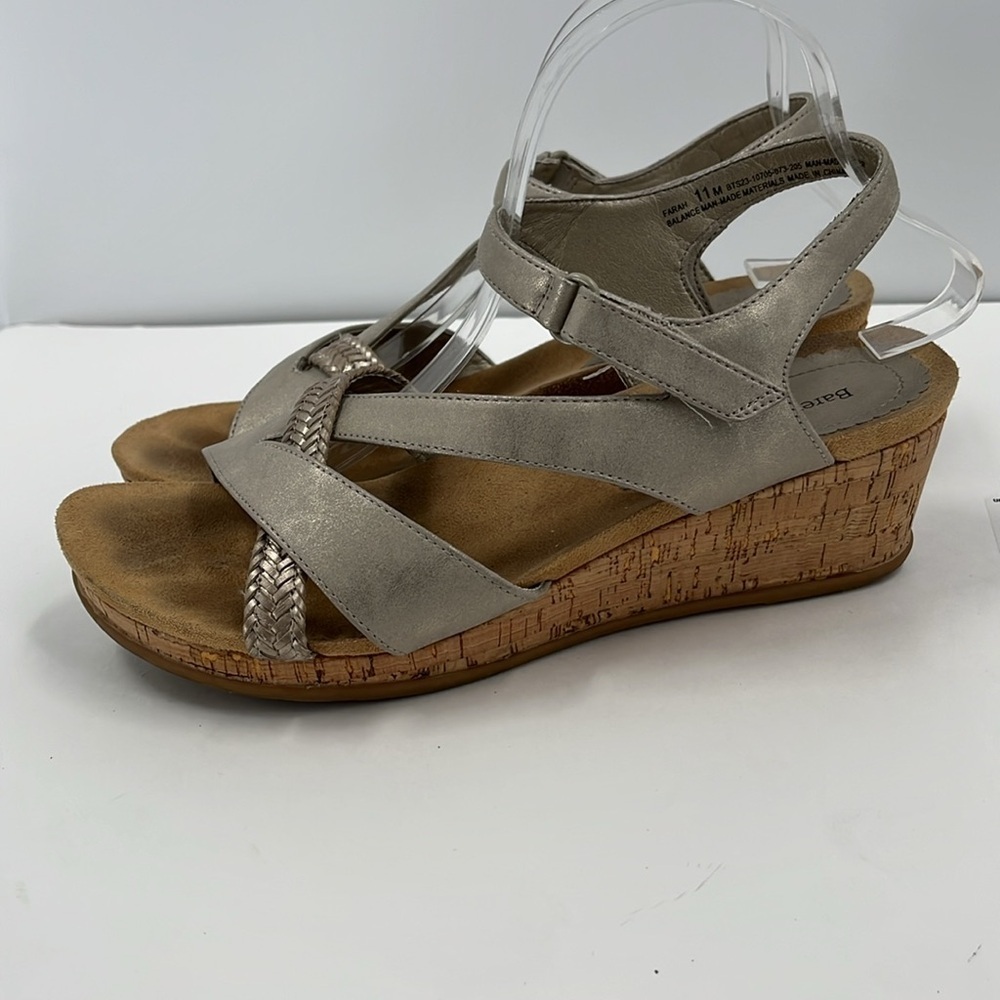 BareTraps Farah Wedge Heel Platform Sandals Silver Metallic Gray Woven Cork 11